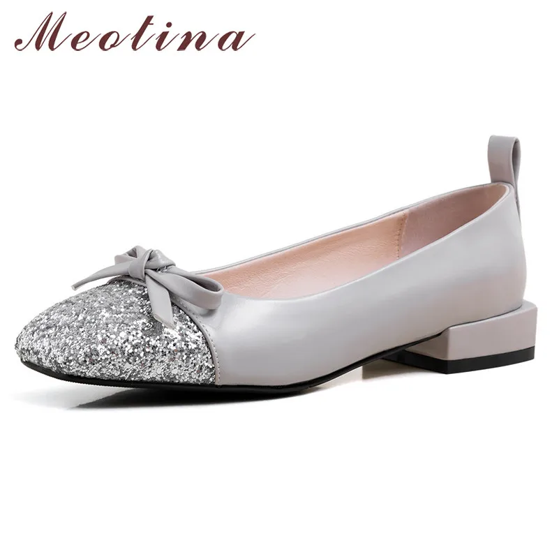 

Meotina Spring Ballet Flats Women Shoes Mixed Colors Bow Flat Loafers Shoes Glitter Square Toe Boat Shoes Female Plus Size 33-43