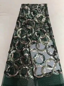 

2020 Latest African Lace High Quality Green African French net Tulle Lace Fabric with Sequins embroidery For African Wedding