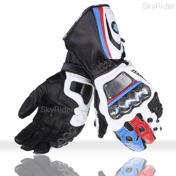 

Motorcycle Motocross BM- W Gloves 100% Genuine Leather Speed Racing Full Metal Long Style Gloves