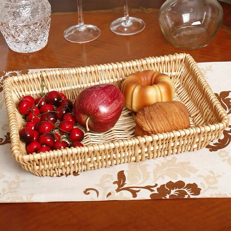 Wicker System Willow Weaving Rattan Rectangular Weaving Fruit Bread Vegetables Display Breadbasket Weaving Storage Basket