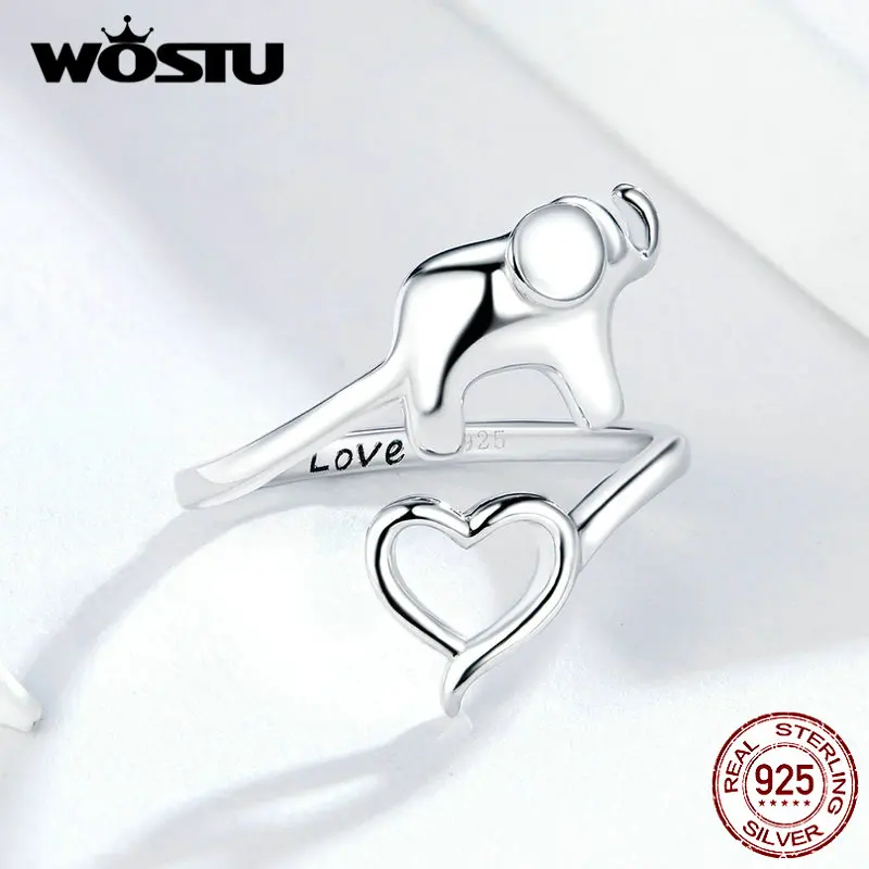 WOSTU подлинные 925 пробы серебряные кольца в форме сердца маленького слона, кольца для женщин, подарок на свадьбу, помолвку, FIR585
