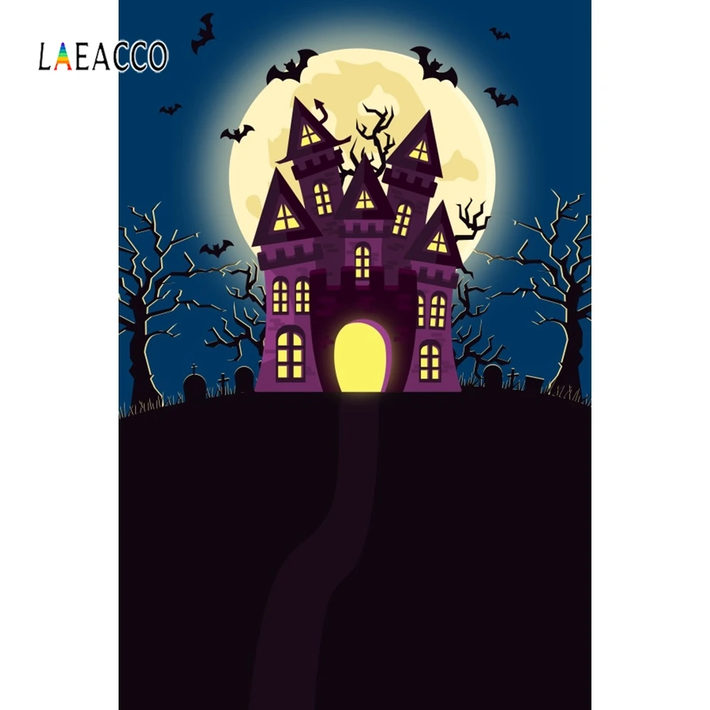 

Laeacco Halloween Photocall Castle Moon Trees Tomb Photographic Backgrounds Customized Photography Backdrops For Photo Studio
