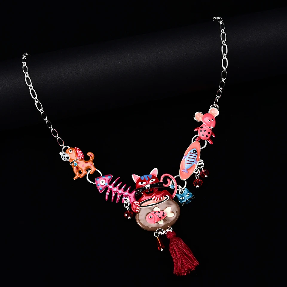 Модное ожерелье-чокер для женщин очаровательное металлическое эмалированное ожерелье с подвеской в виде кошки, собаки, мышки, рыбы модное ювелирное изделие для воротника Горячее предложение