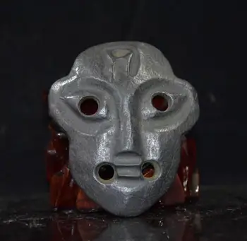 

Hongshan culture archaize black iron meteorite sculpture mask statue #1