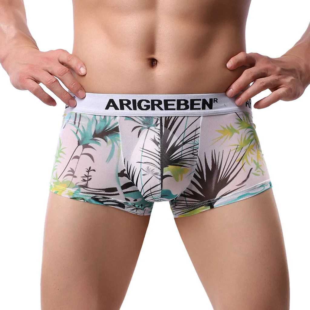 

Men's Underwear Boxer summer thin Sexy Breathable Hawaiian Print panties Shorts Qucik-Dry Raised gay underpants cueca masculina