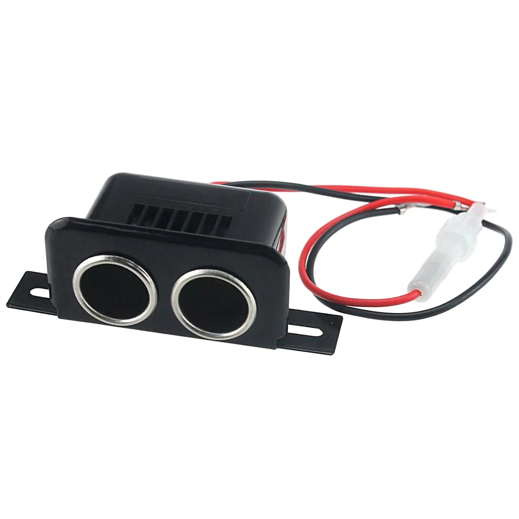 12V Black Car Motorcycle Tractor Boat Cig arette Lighter Double Sockets Plug 10A