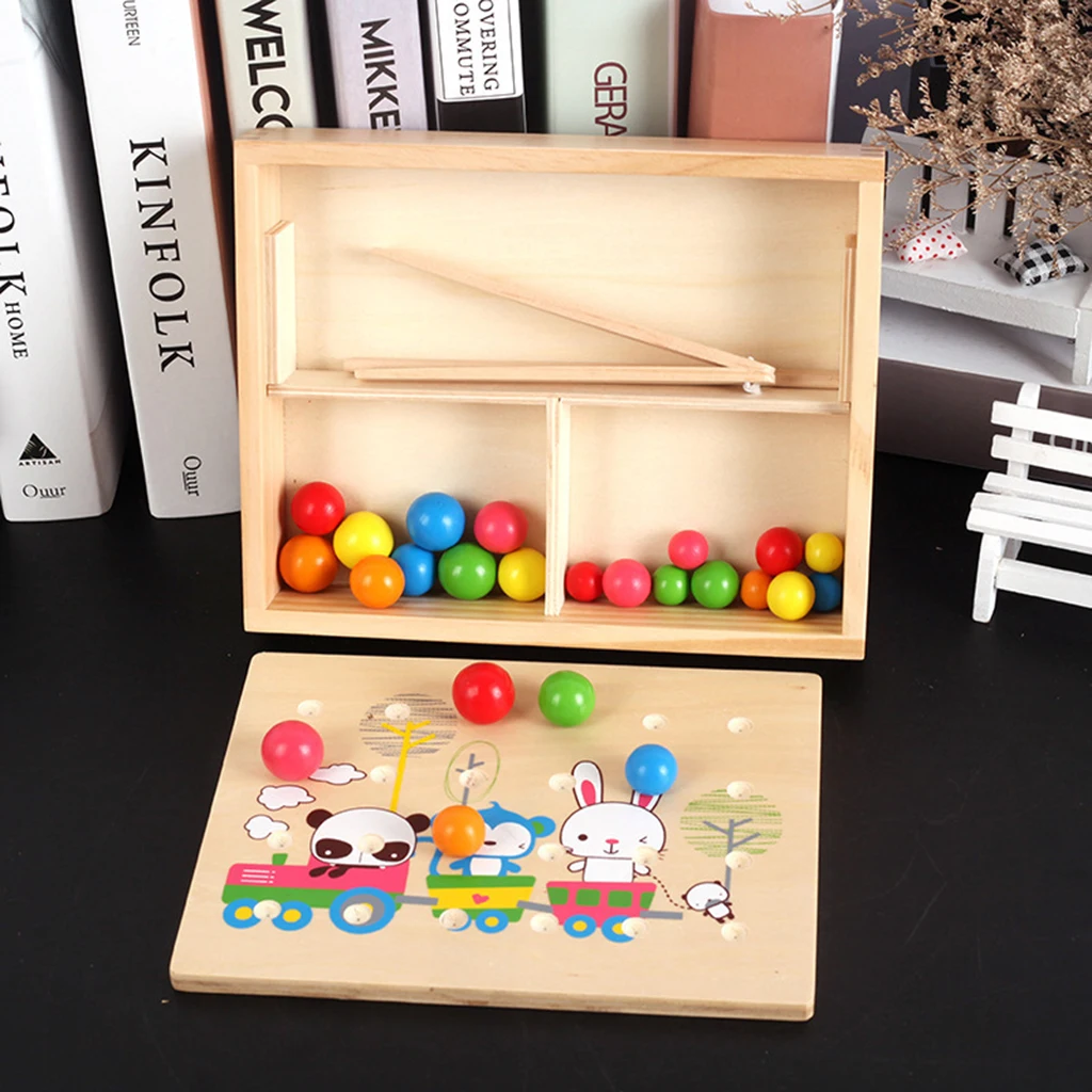 Montessori Toy, Rainbow Beads Box Clip Ball Games for Toddlers Kids Develop Colors & Shapes Cognition, Early Development