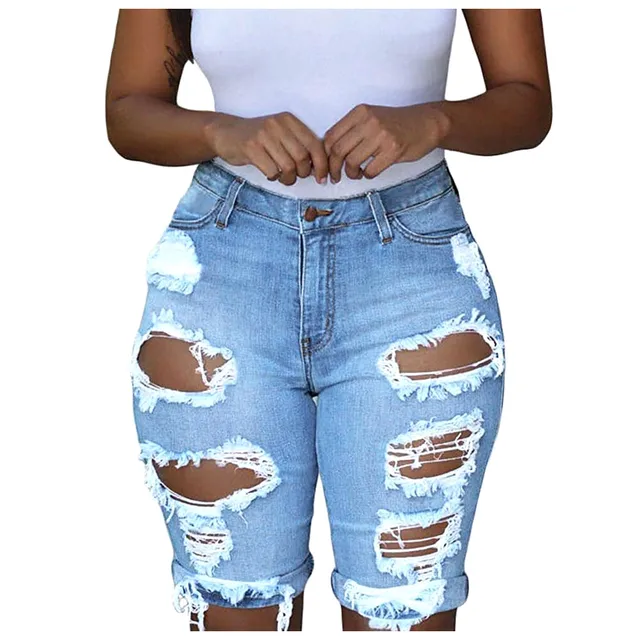 - Denim Shorts Holes Ripped Jeans Women Elastic Destroyed Legging Short Pants Jeans Skinny Summer Short Femme Джинсы Plus Size 3XL