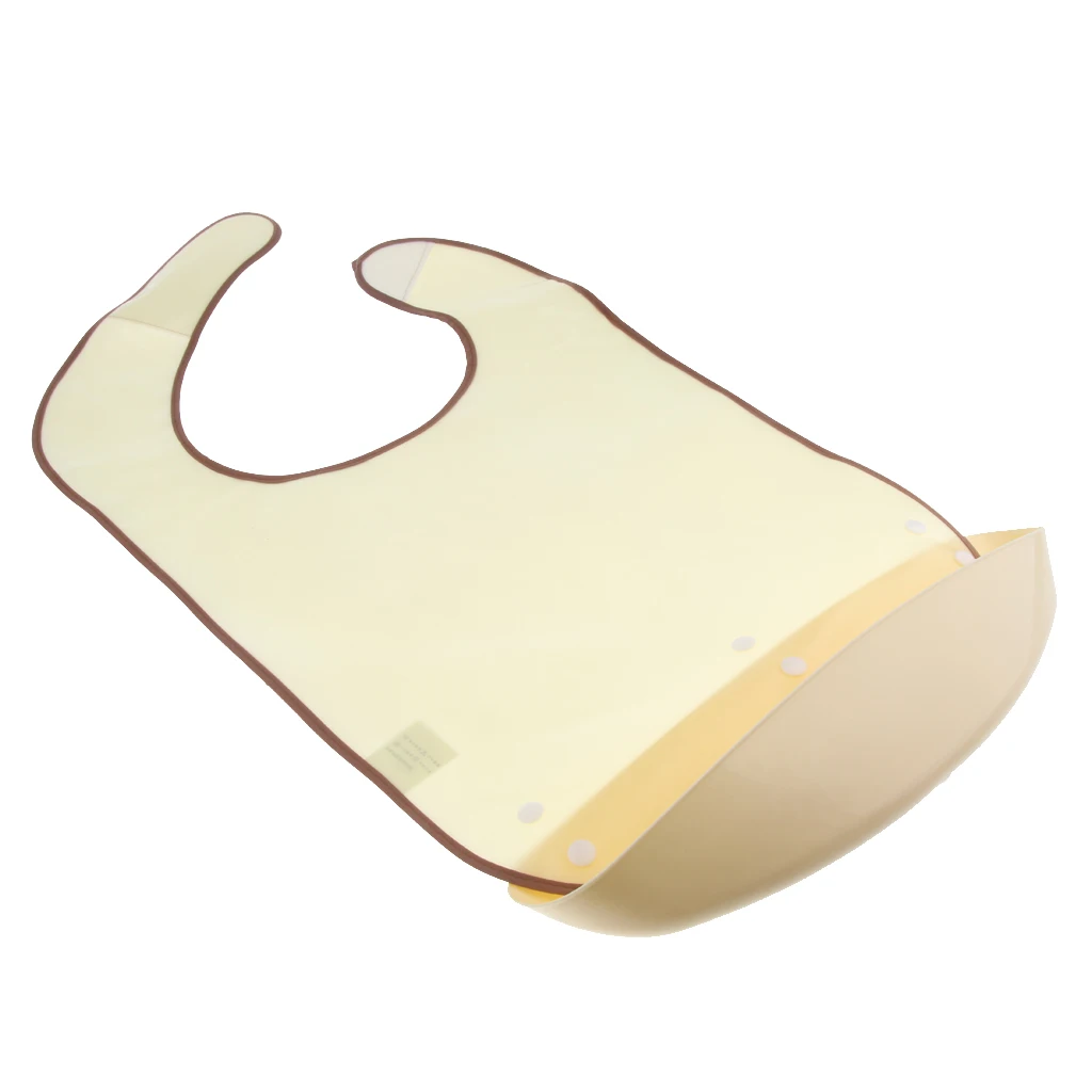 Beige Meals Clothing Protector Bibs Disability Aid Apron w/ PE Pocket Fit for Women Men Children Elderly etc.