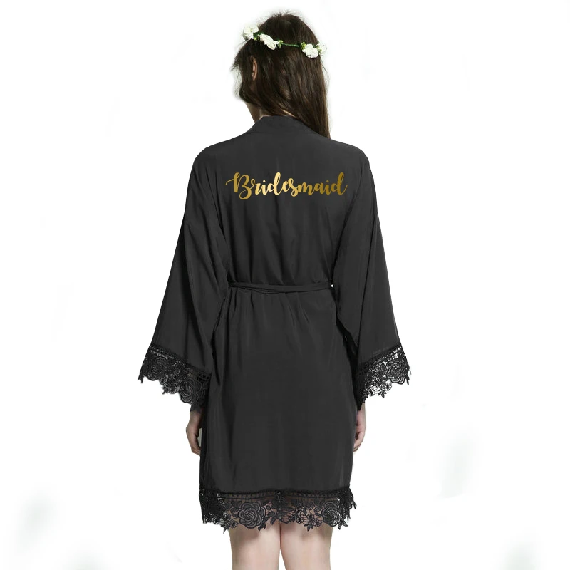 Dpink Bridesmaid Owiter черный однотонный хлопковый Халат-кимоно с кружевной отделкой, женский сексуальный Свадебный халат, короткий пояс, халат, одежда для сна, белое платье - Цвет: Dpink Bridesmaid