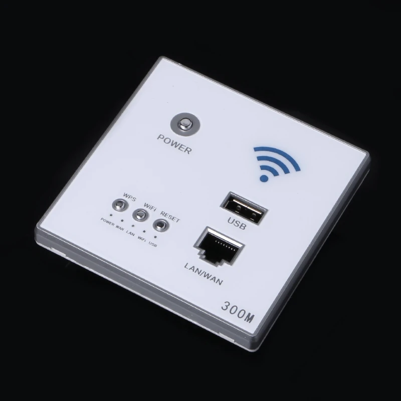 

300Mbps Wireless AP Router Wall Embedded WiFi Repeater w./ LAN Switch/USB Charger