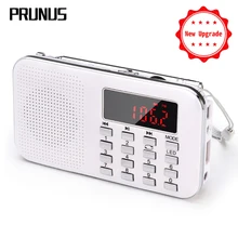 PRUNUS, radio fm portátil, receptor de radio recargable, tarjeta TF/AUX/u-disk, mini radios de reproducción de música con luz LED, batería de 1200mAh