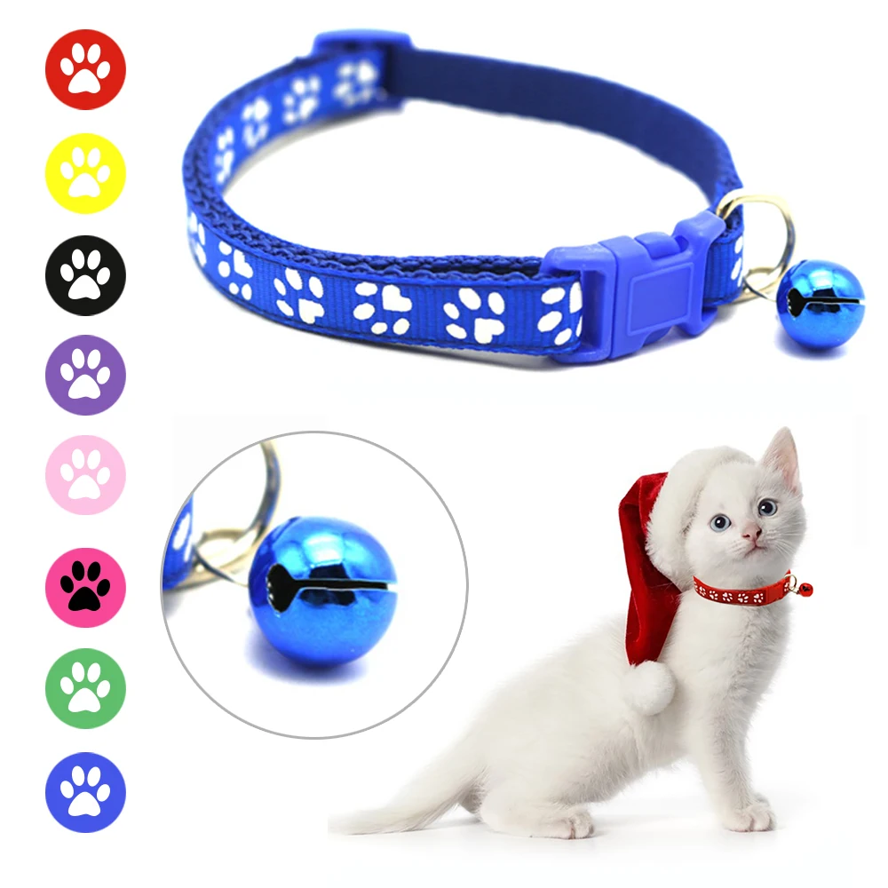 7 La banda de Color, Collar de gato y Collar de pata del gato ajustable Collar con cascabel de posicionamiento para mascotas Collar de Nylon para perro gatitos