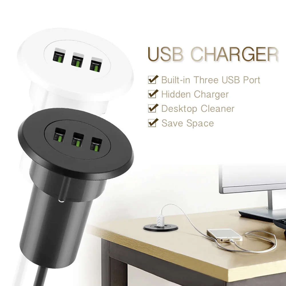 YASOKO 3 USB Desktop Charger 5V 3.1A Office Home Desk Hole Charge Station Universal Mobile Phone Ch