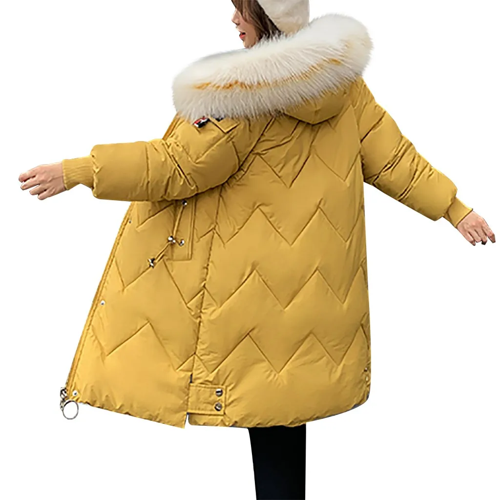Women Down Jacket With Fur Hooded Long Coat Cotton Padded Warm Parka Womens Parkas Warm Hooded Women Outerwear Parka