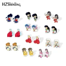 Новые Inuyasha и Kagome акриловые серьги Shippou Sesshoumaru серьги из полимеров эпоксидные серебряные серьги-гвоздики позолоченные