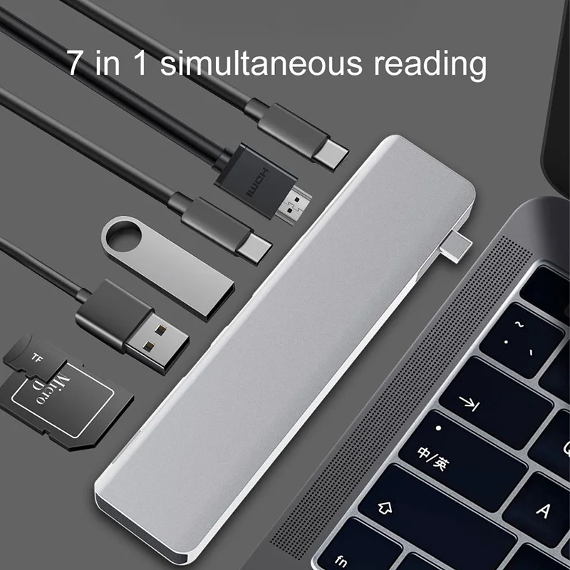 7 в 1 Thunderbolt3 USB-C концентратор 4 к 60 Гц Тип C концентратор USB адаптер Поддержка 87 Вт Зарядка для MacBook Pro/tv