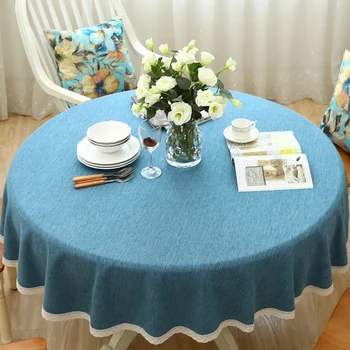 

Blue Linen Table Cloth For Big Round Table Modern Chinese Tablecloth Cotton Linen Kitchen Decorative Tablecloth скатерть круглая