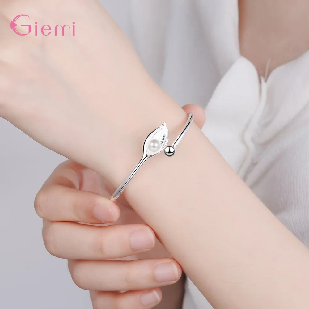 Open Adjustable Leaf Cuff Bracelets for Women Hot Sale 925 Sterling Silver Freshwater Pearl Bangles Gift Jewelry Wholesale 13