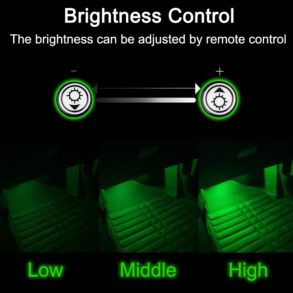 자동차 인테리어 앰비언트 라이트 램프, RGB 충전 풋 라이트, 자동차 장식 램프, LED 무선 원격, 2 개