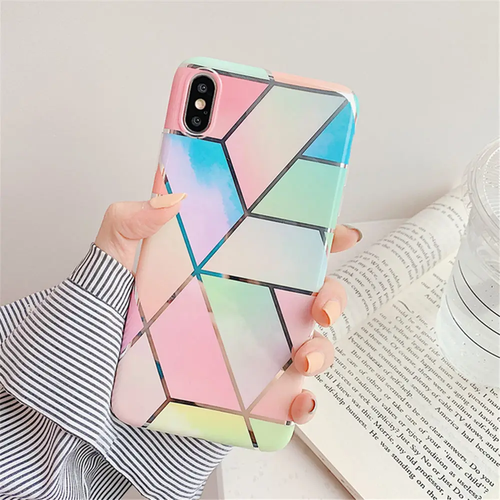 Moskado геометрический мраморный градиент цвета чехол для iPhone 6 6s 7 8 Plus X XR XS Max Flowers Сращивание мягкий чехол для телефона IMD задняя крышка