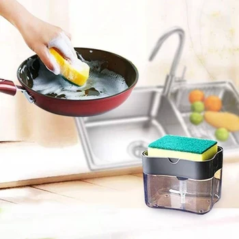 

Multifunction Soap Dispenser Sponge Caddy Manual Press Wash Liquid Pump Soap Dispenser Wash Creative Bathroom New Arrived