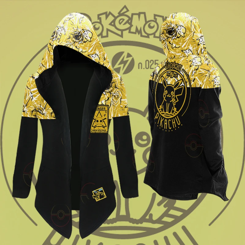 

Anime Pokemon Pocket Monster Cosplay Plush Hooded Wind Coat Hoodie Fashion Autumn Winter Long Jacket Men Women Tops Dust Coat