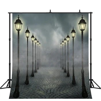 

Lyavshi photography backdrop Dark Foggy Blurred Houses Street light Square Guide background photo studio camera fotografica