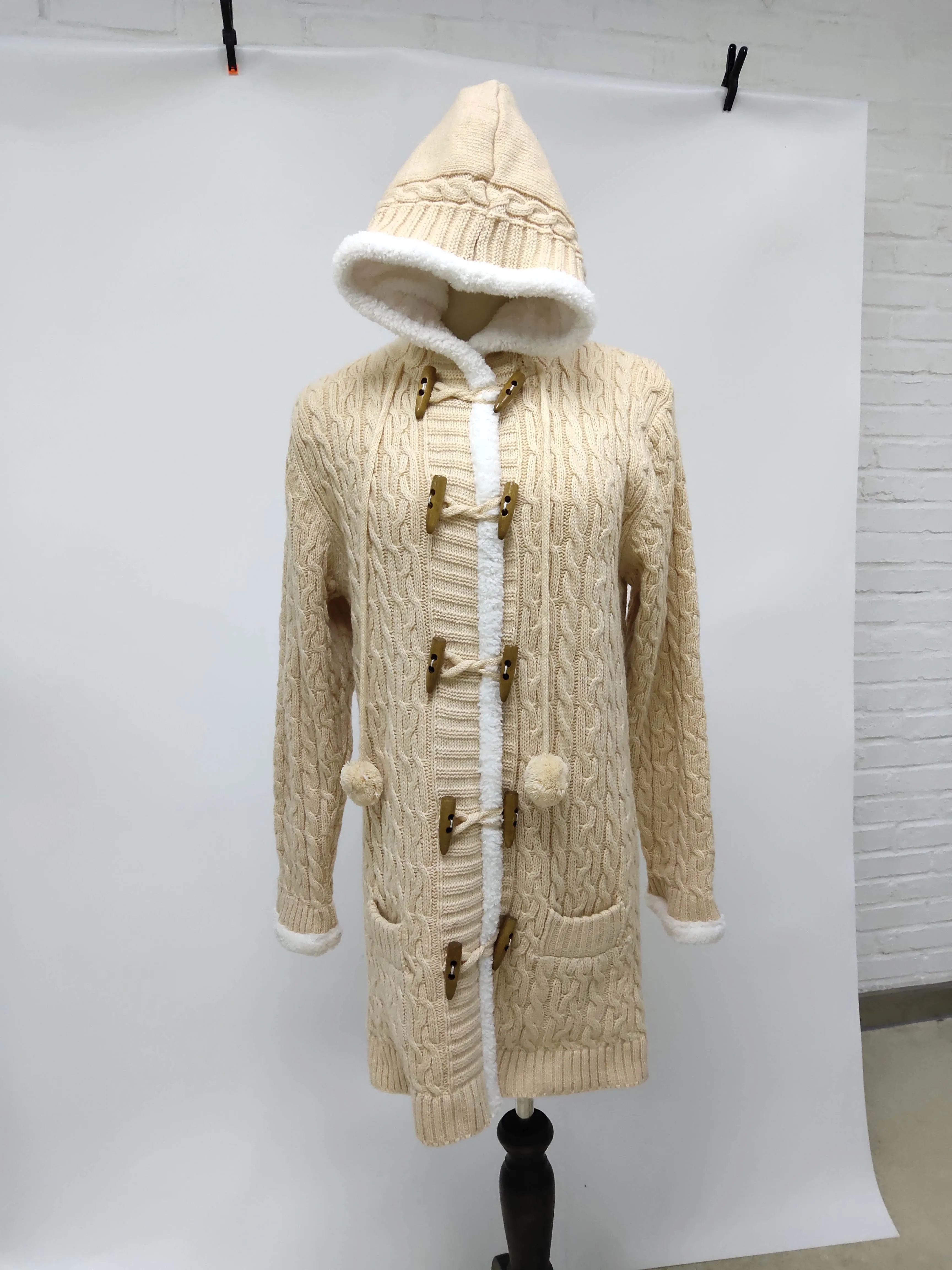 Зимний женский вязаный свитер, однобортный Кардиган с длинным рукавом, теплый тонкий свитер с капюшоном, пальто