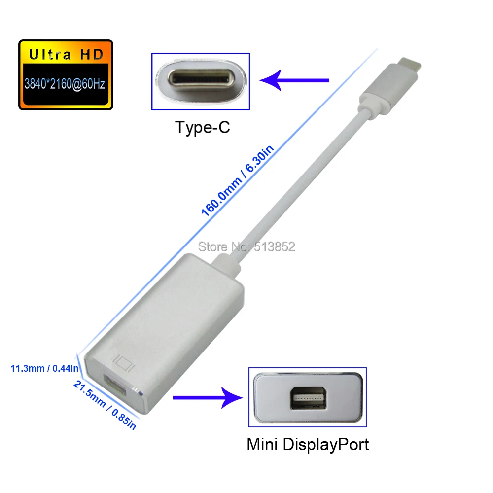 Переходник с Mini DP на USB C 4K 60Hz 3 1 Type Display Port адаптер Thunderbolt конвертер для MacBook