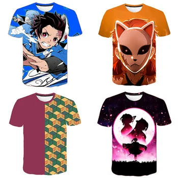 

Anime Demon Slayer Kimetsu No Yaiba Tee Tshirt Cosplay Summer T Shirt Adult Kids Cartoon Blade of Ghost Graphic T-shirt All Size