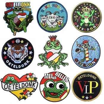 

Oeteldonk Emblem Full Embroidered Frog Carnival for Netherland Iron on Patches Stickers on Clothes Embroidered Patches for Dress