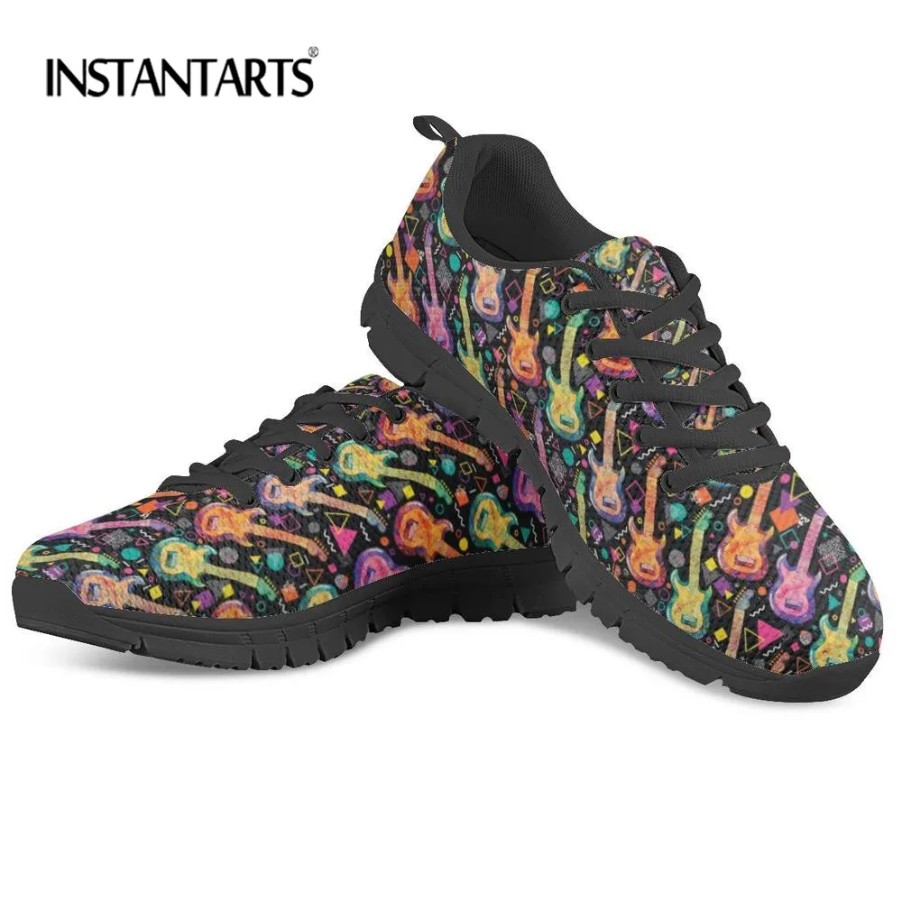 

INSTANTARTS Guitar Design Outdoor Lace Up Flats Shoes Woman Spring/Autumn Air Mesh Sneakers Breathable Running Women Shoes Mujer