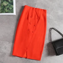 Формальная Офисная Женская прямая ягодица-юбка с запахом сезон новая двубортная Асимметричная юбка до середины колена