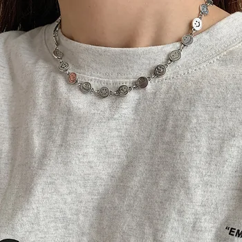 Mewanry Spring New 925 Sterling Silver Smiley Face Clavicle Chain Sweater Necklace Vintage Punk Birthday Party Jewelry Gifts