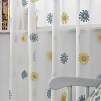 

Colorful Flowers Embroidery Sheer Tulle Curtains For Living Room Window Voile Curtains Fabric Drapes Bedroom Sheer Cortinas &40