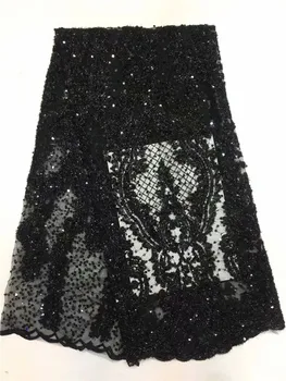 

Fashions black sequins French Nigerian Lace Fabric Bridal High Quality Swiss Net Tulle Lace Fabric For Wedding Party FDC94