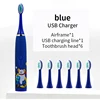 Children Electric Toothbrush Children Cute Cartoon Pattern Waterproof Smart Cleaning IPX7 Sonic Electric Toothbrush For Kids Blue