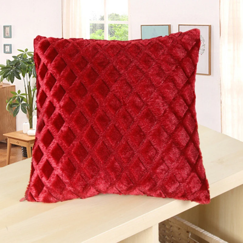 1pc Red Fuzzy Decorative Throw Pillow Case, Fiber Soft Cushion Cover For  Living Room, Home Decor