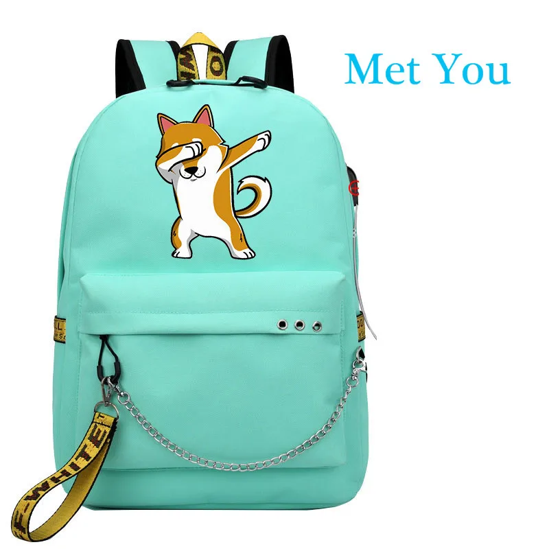 Style 15 Милый shiba Inu Doge собака корги USB рюкзак школьный книги студенческие сумки вентиляторы дорожные сумки для ноутбука рюкзак с цепочкой наушники с USB Порты и разъёмы - Цвет: Style 15