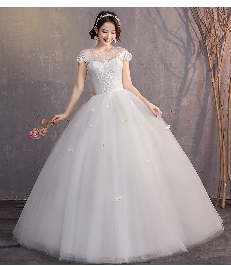 Свадебные платья размера плюс с круглым вырезом, коротким рукавом, кружевной аппликацией, бальное платье из тюля, элегантные белые свадебные платья для невесты, Robe De Mariee