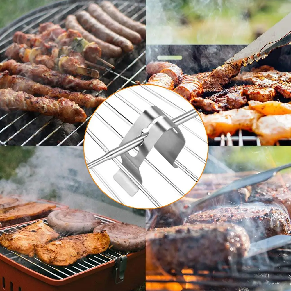 4PCS Stainless Steel Grill Clip Meat Thermometer Probe Clip Holder Ambient Temperature Readings BBQ Oven Grill Clip #CW
