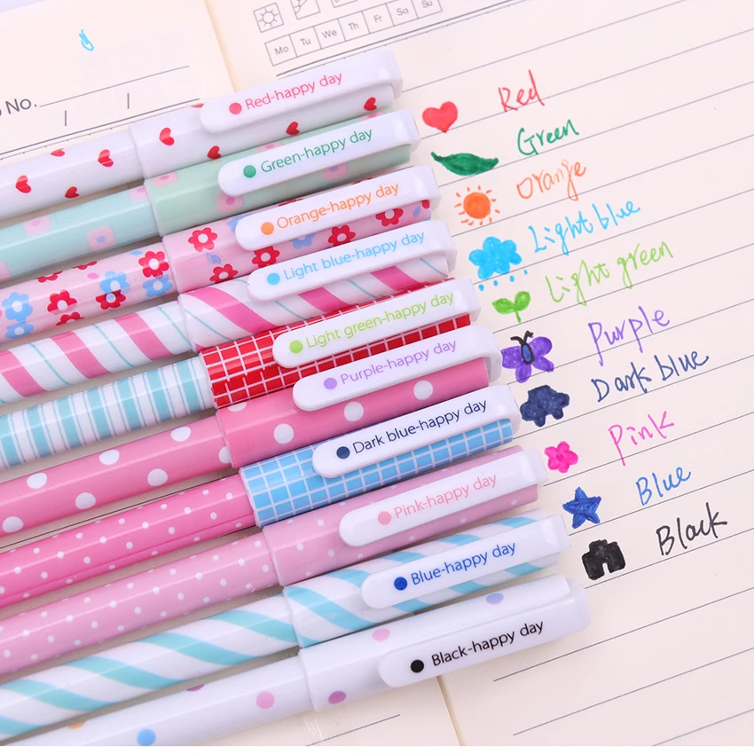 Цветные гелевые ручки, кавайные канцелярские принадлежности корейский цветок canetas Escolar Papelaria подарок Офисные материалы для школы 10 шт./партия