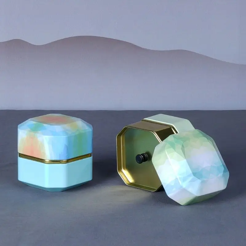 Mini Tin Loose Tea Coffee Candy Storage Box Diamond Shape Metal Case Wedding
