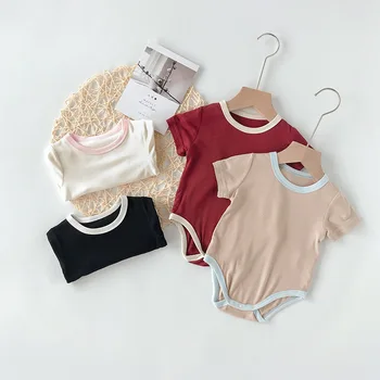 

New Born Baby Clothes Cute Infant Baby Boys Girls Short Sleeve Romper Jumpsuit Playsuit Summer Ribbed Clothes Outfits 6-24M