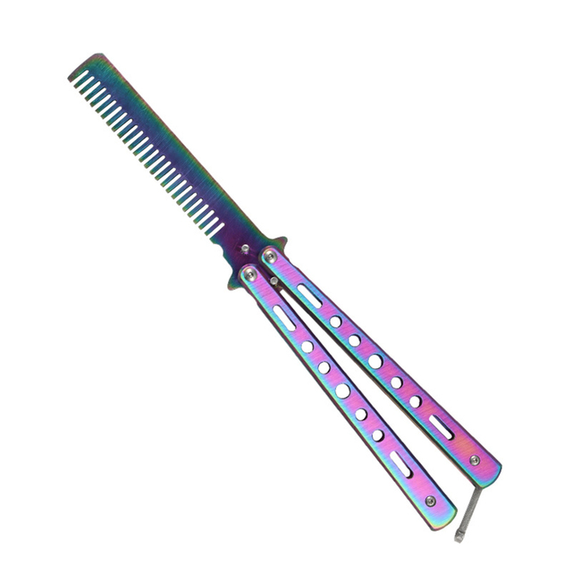 Comb Stainless Steel Practice Training Butterfly Knife Comb Beard Moustache Brushe Salon Hairdressing Styling Tool