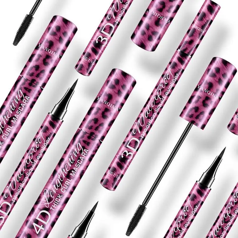Professional 2 in 1 Eye Makeup Set Eye liner with Leopard Black Liquid Eyeliner Waterproof Curling Tool