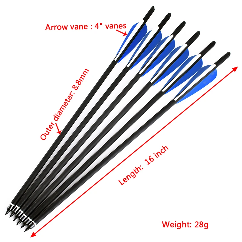 

12Pcs 16/20 Inch Archery Carbon Arrows 400 Spine OD 8.8mm Blue White Feathers For Bow and arrows for adults