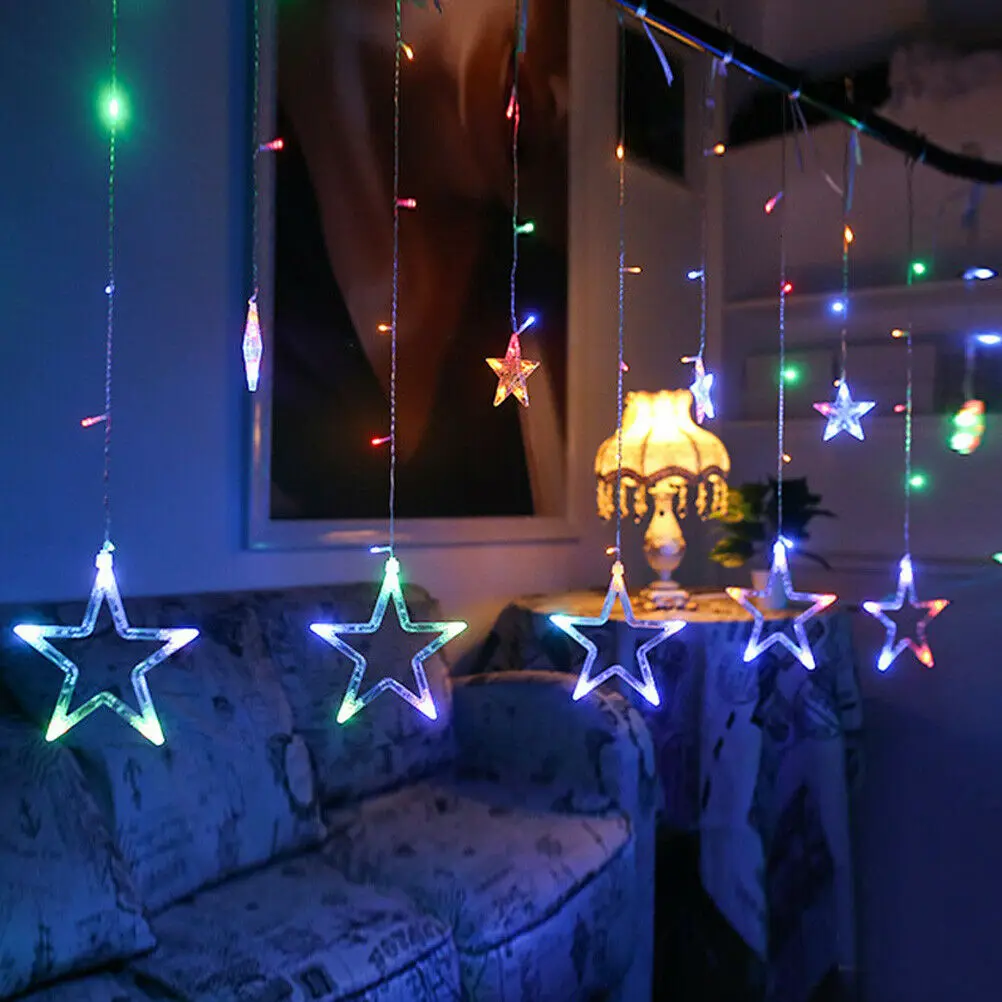 138 светодиодный светильник с мерцающими звездами для занавесок, сказочных огней, рождественской вечеринки, свадьбы, Счастливого Нового года, гирлянда, занавески, гирлянды, лампы