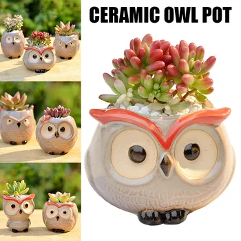 

Ceramic Cartoon Owl Flowerpot Mini Cute Animal-Shaped Flower Pot for Succulents Plants Home/Garden/Office Decor _WK